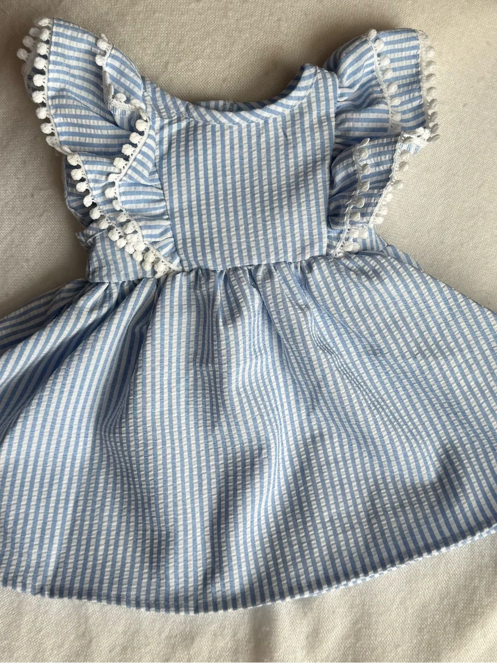 Blue & White Striped Baby Girls' Flutter Sleeve Dress
